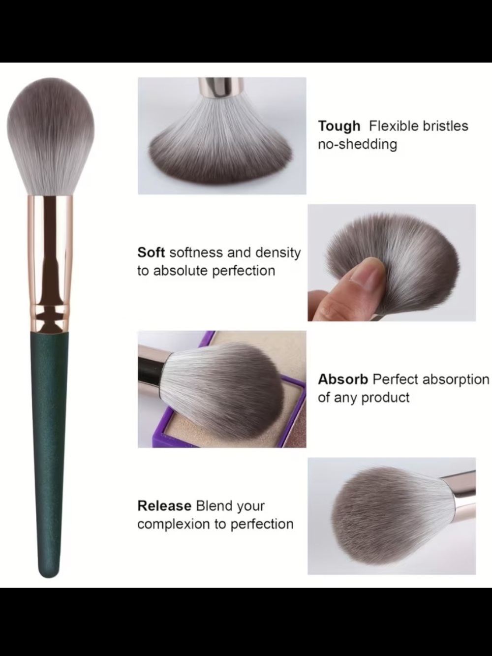 14 Piece NIP Green Makeup Brush Set with Powder Applicators - Picture 2 of 7